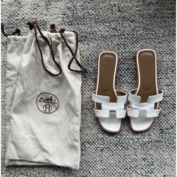 Hermes Oran White 37 Leather Sandals